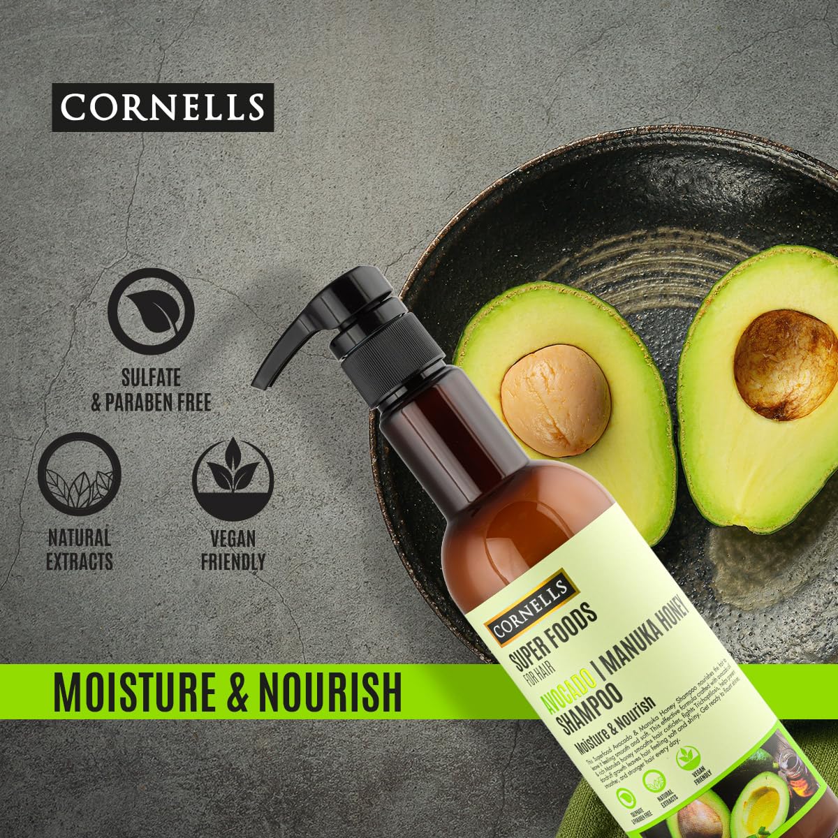 Avocado Manuka Honey Shampoo Super Foods - by Cornells 1000ml